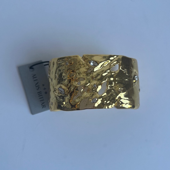 Alexis Bittar Gold Distressed 10K Gold Plated Reva Cuff Bracelet with Crystals - Picture 9 of 12